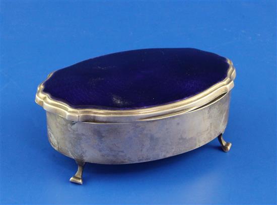 A 1930s silver and mauve guilloche enamel trinket box by Mappin & Webb, gross 8 oz.